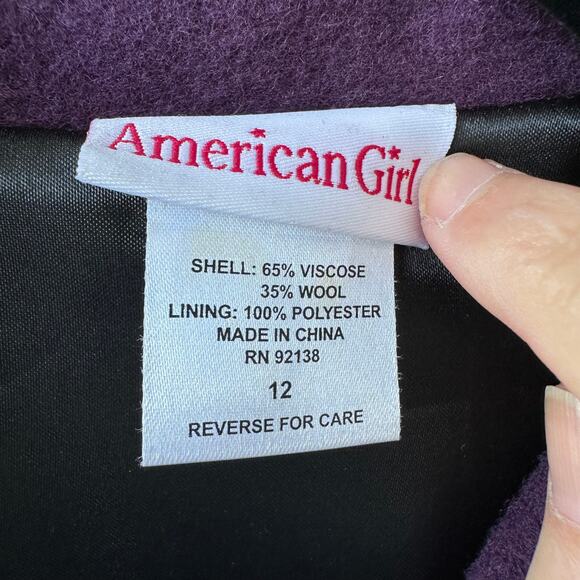 Vintage American Girl Sugar Plum Sugarplum Coat Wool Faux Fur Trim Size 12 EUC - Picture 9 of 10